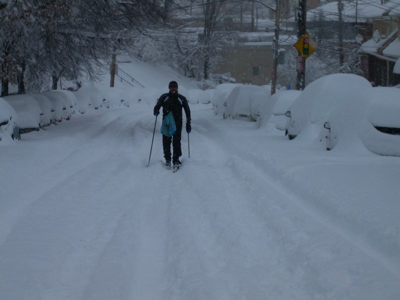 skier on streets