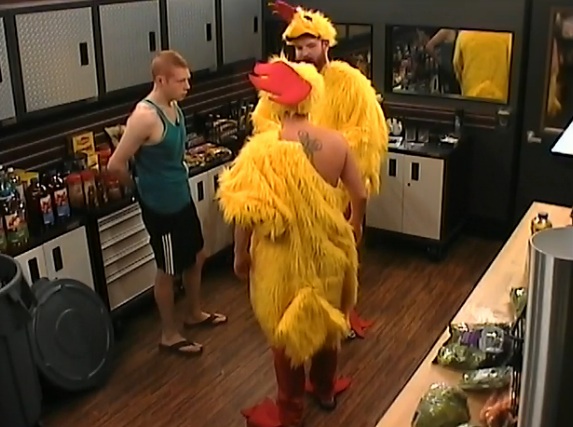 Andy and Judd and Spencer in chicken suits