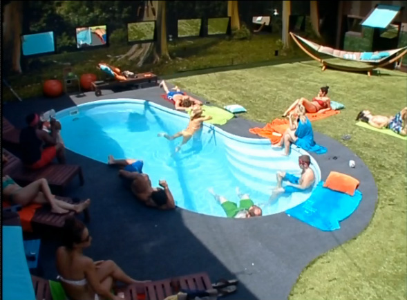 The pool area at the Big Brother house