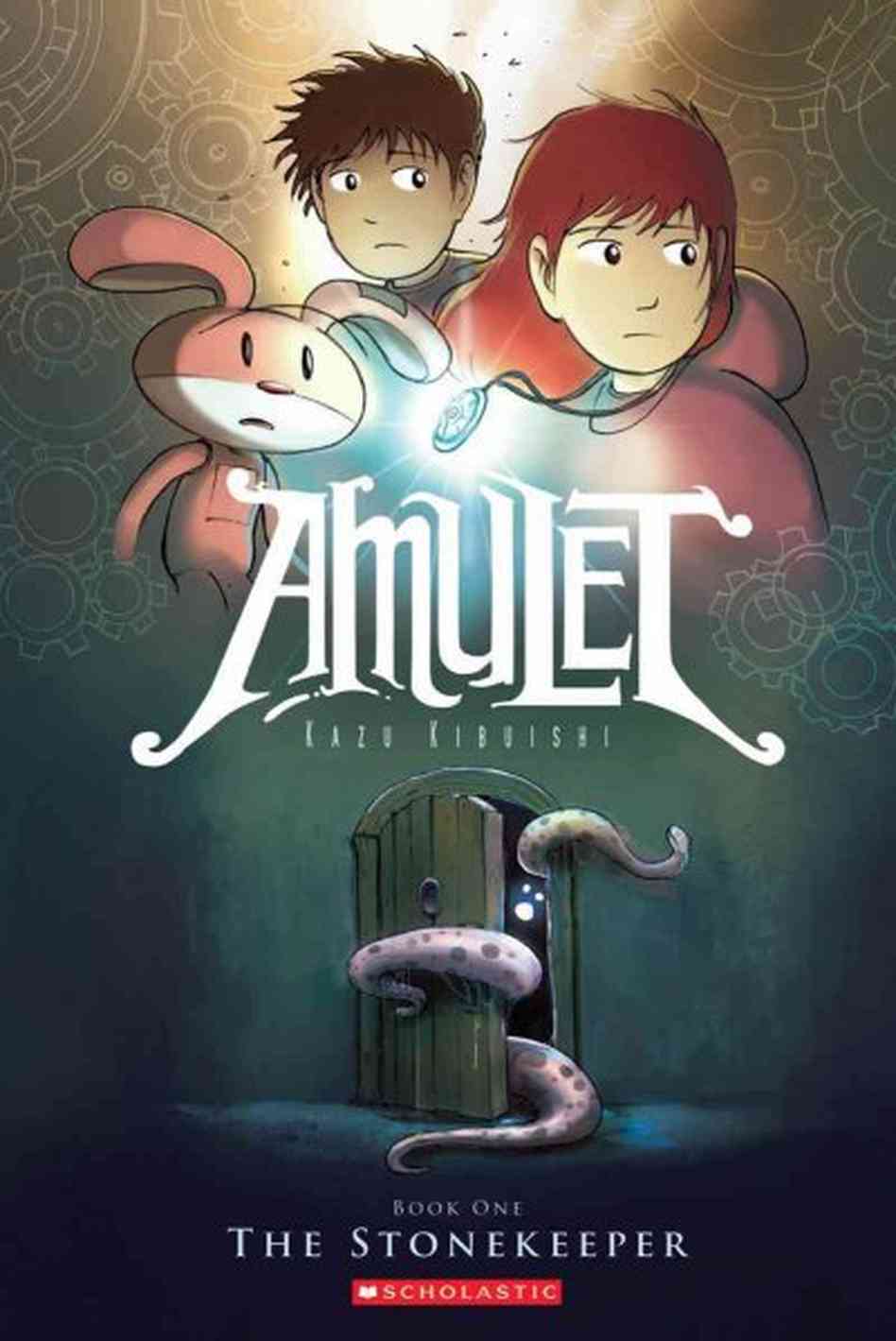 Cover of the first book in the Amulet series, The Stonekeeper