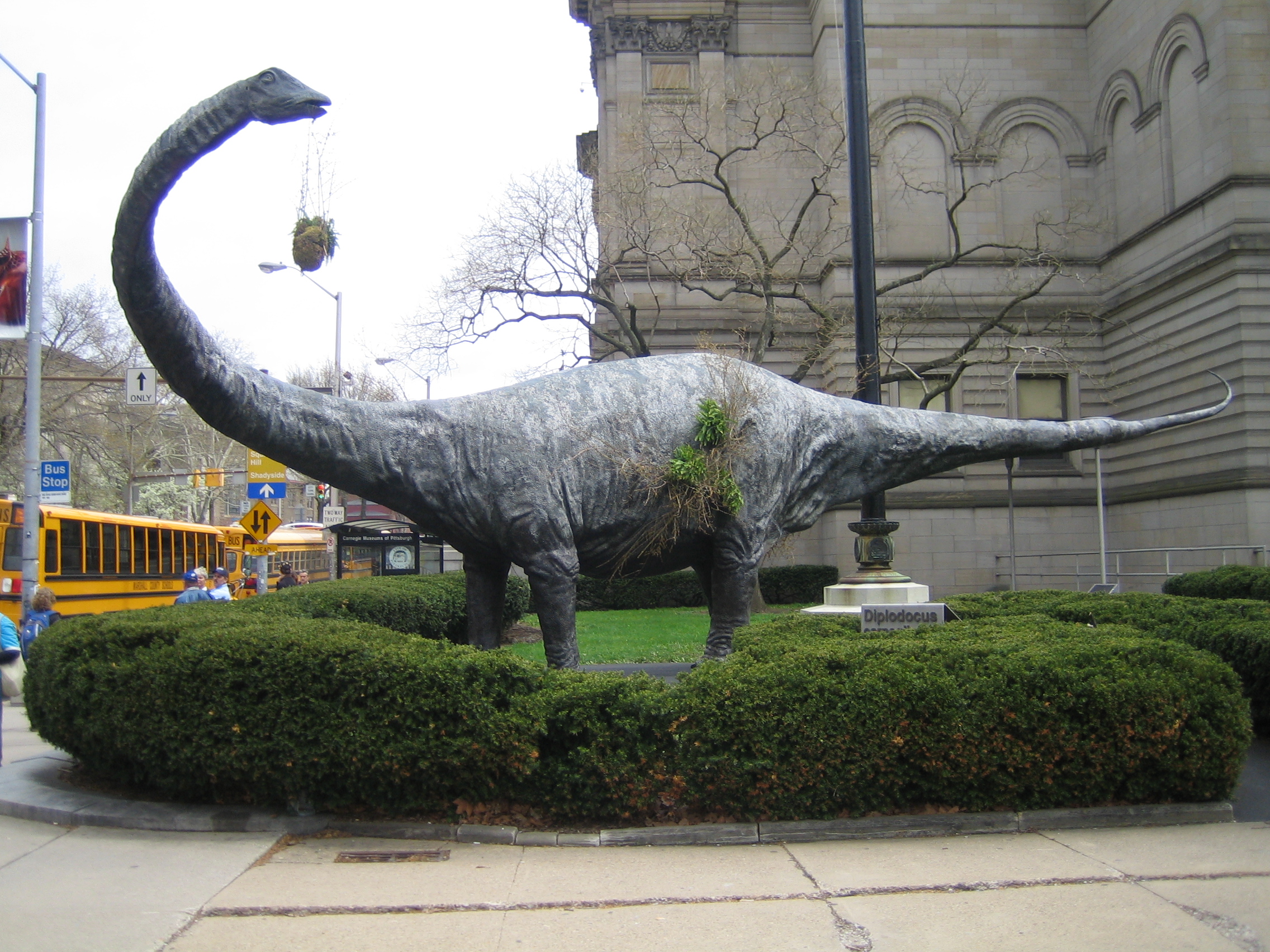 Dinosaur in front of the Carnegie Museum
