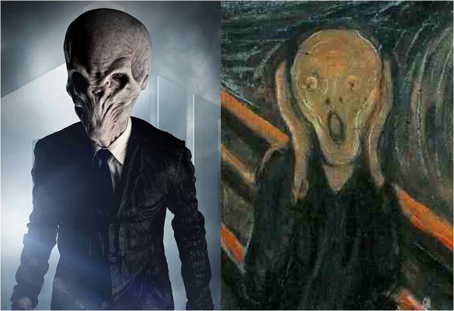 Side-by-side comparison of Munch's The Scream and Doctor Who's The Silent